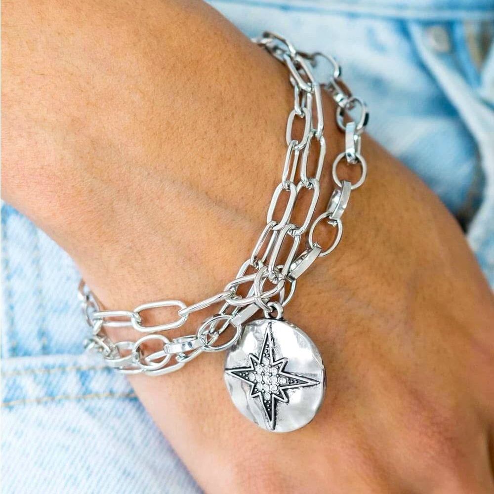Multi chain silver star charm bracelet